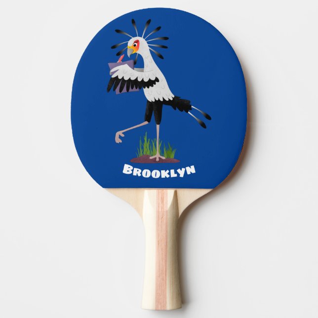 Cute secretary bird writing notes cartoon ping pong paddle (Front)