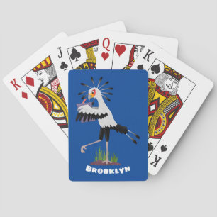 Cute secretary bird writing notes cartoon playing cards