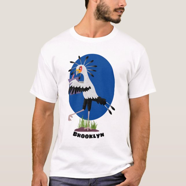 Cute secretary bird writing notes cartoon T-Shirt (Front)