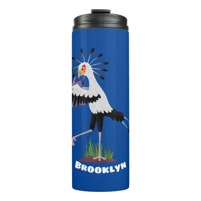 Cute secretary bird writing notes cartoon thermal tumbler (Front)