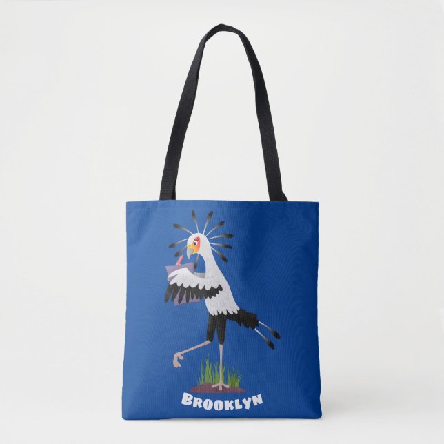 Cute secretary bird writing notes cartoon tote bag (Front)
