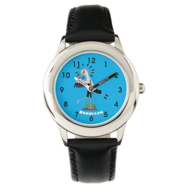 Cute secretary bird writing notes cartoon watch (Front)