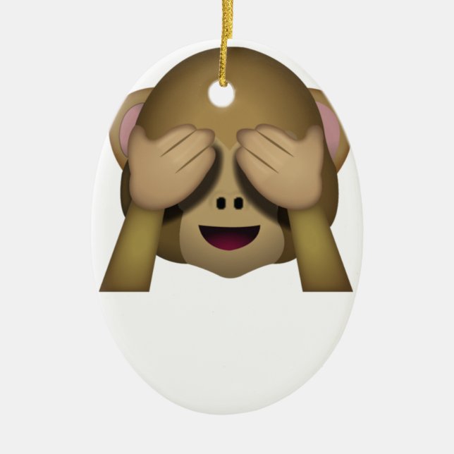Cute See No Evil Monkey Emoji Ceramic Ornament (Front)