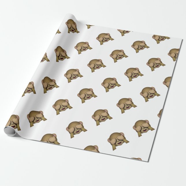 Cute See No Evil Monkey Emoji Wrapping Paper (Unrolled)