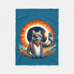 Cute Selfie Cat Total Solar Eclipse Fleece Blanket