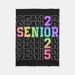 Cute Senior Cl Of 2025 Chequered Senior 25 Graduat Fleece Blanket