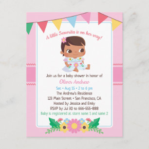 Cute Senorita Girl Floral Fiesta Baby Shower Invitation