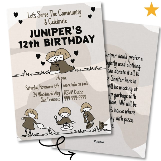 Cute Sepia Community Service Tween Birthday Invitation (Creator Uploaded)