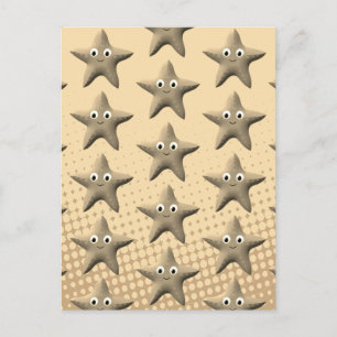 Cute Sepia Starfish Pattern Postcard