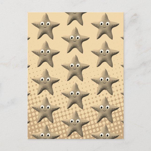 Cute Sepia Starfish Pattern Postcard (Front)