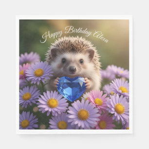 Cute September Hedgehog with Sapphire Heart Napkin