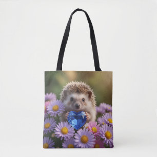 Cute September Hedgehog with Sapphire Heart Tote Bag