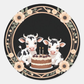 Cute Serious Cow Birthday Celebration Sticker