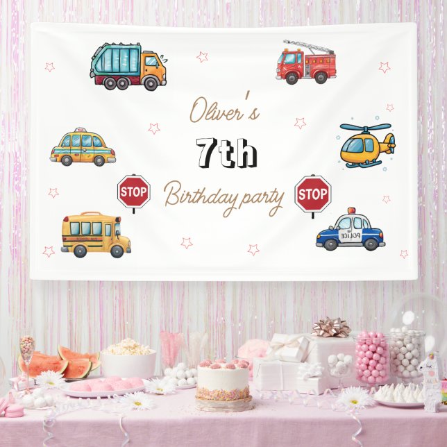 Cute Service Vehicle Birthday bash  Banner (Party)