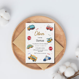 Cute Service Vehicle Birthday bash  Invitation