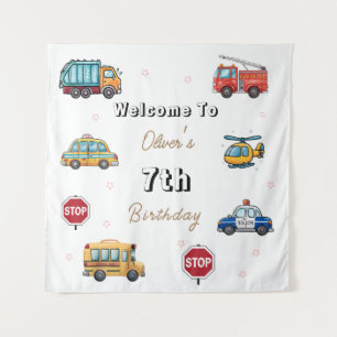 Cute Service Vehicle Birthday bash welcome sign  Tapestry