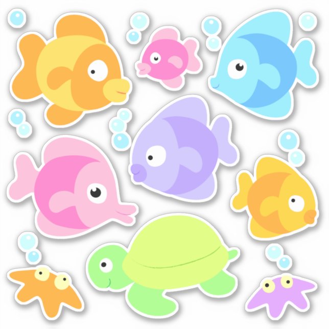 Cute Set of Tropical Fish Stickers (Front)