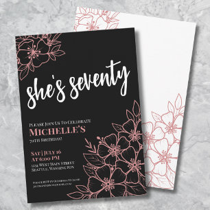 Cute Seventy Black Rose Gold 70th Birthday Party Invitation
