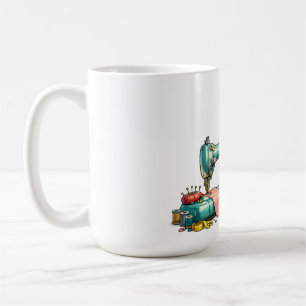 Cute Sewing Girl Cartoon with Vintage Machine Coffee Mug