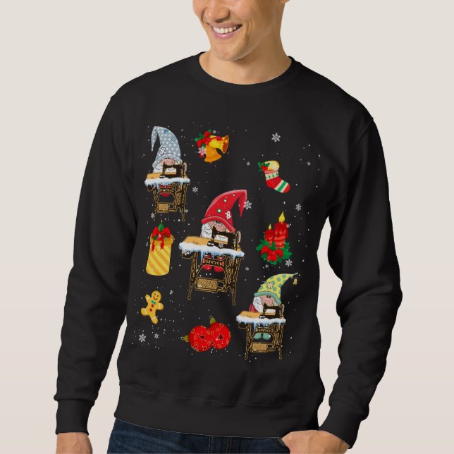 Cute Sewing Gnomes Funny Christmas Gnomes Sewing Q Sweatshirt (Front)