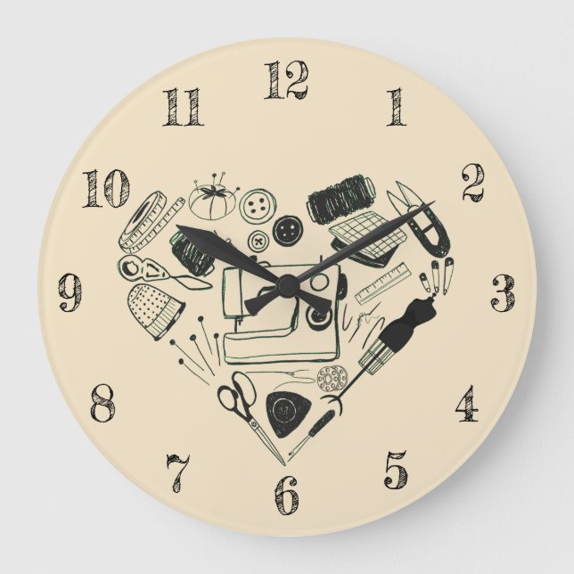Cute Sewing Kit In Heart Shape Sewer Sewing Craft  Large Clock (Front)