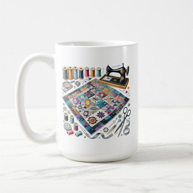 Cute sewing lovers add monogram coffee mug (Left)