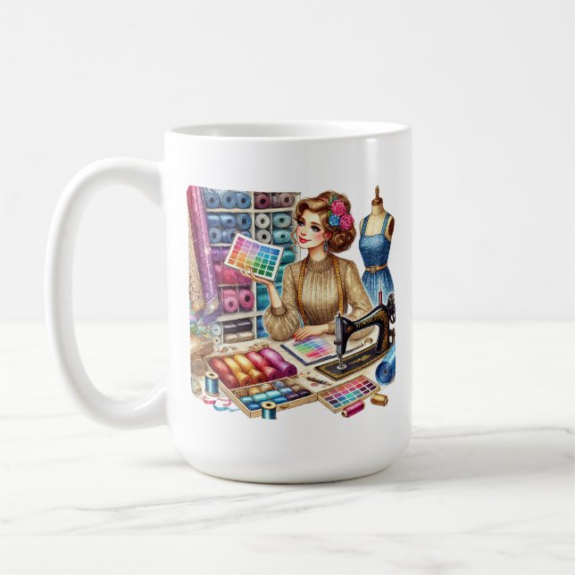 Cute sewing lovers add monogram  coffee mug (Left)