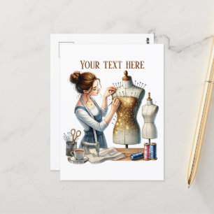 Cute sewing lovers add text postcard