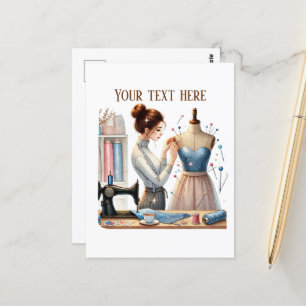 Cute sewing lovers add text postcard