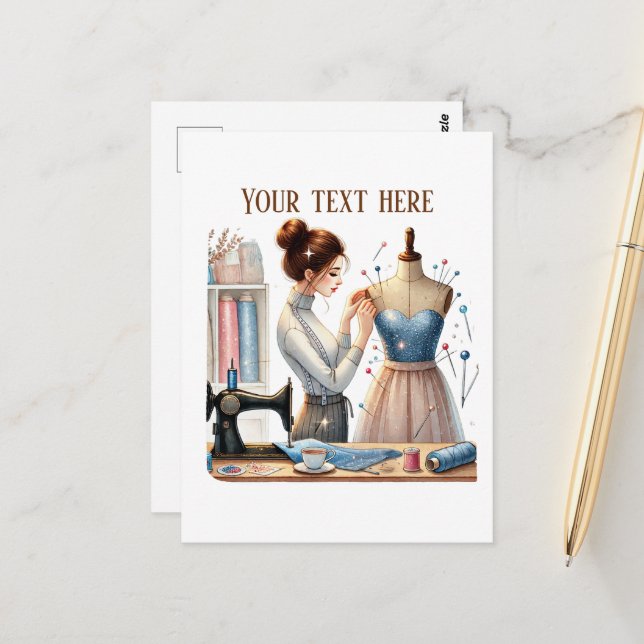 Cute sewing lovers add text  postcard (Front/Back In Situ)