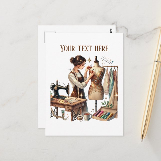 Cute sewing lovers add text  postcard (Front/Back In Situ)