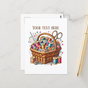 Cute sewing lovers add text postcard