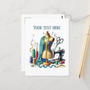 Cute sewing lovers add text postcard