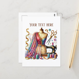 Cute sewing lovers add text postcard