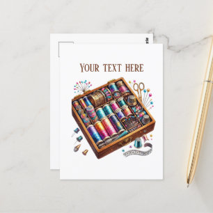 Cute sewing lovers add text postcard
