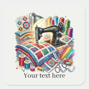 Cute sewing lovers add text  square sticker