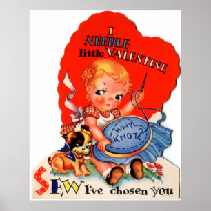 Cute sewing retro vintage Valentine poster