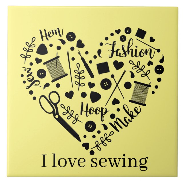 cute sewing room crafting ceramic tile (Front)