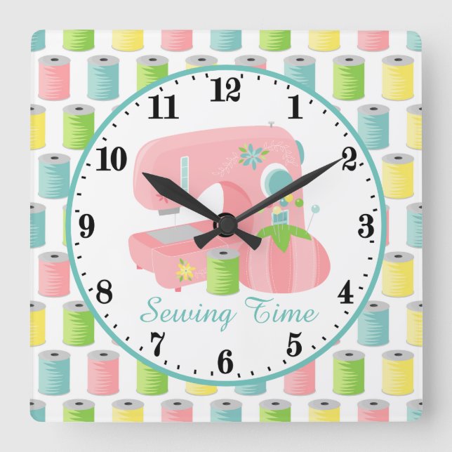 Cute sewing room decor add message square wall clock (Front)