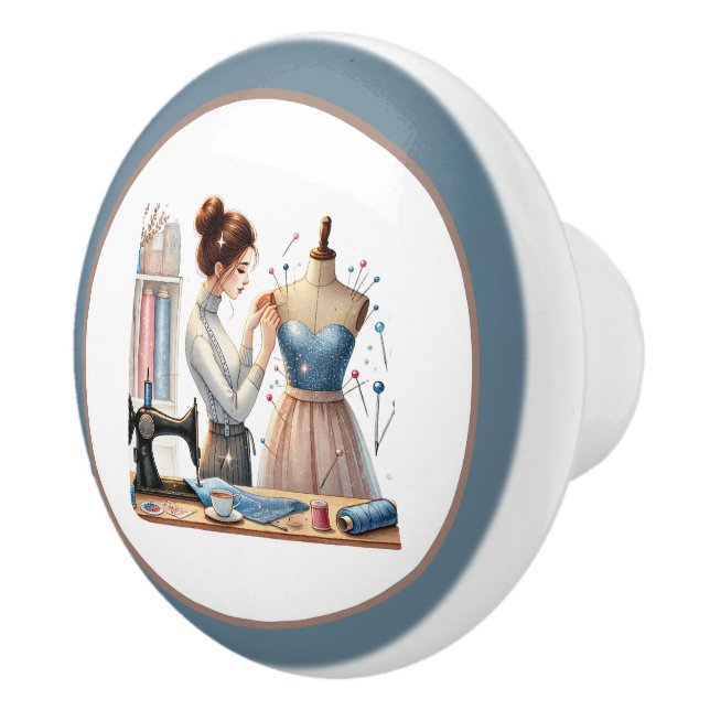 Cute sewing room or crafting  ceramic knob (Right)