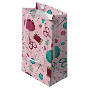 Cute Sewing Themed Pattern Pink Small Gift Bag