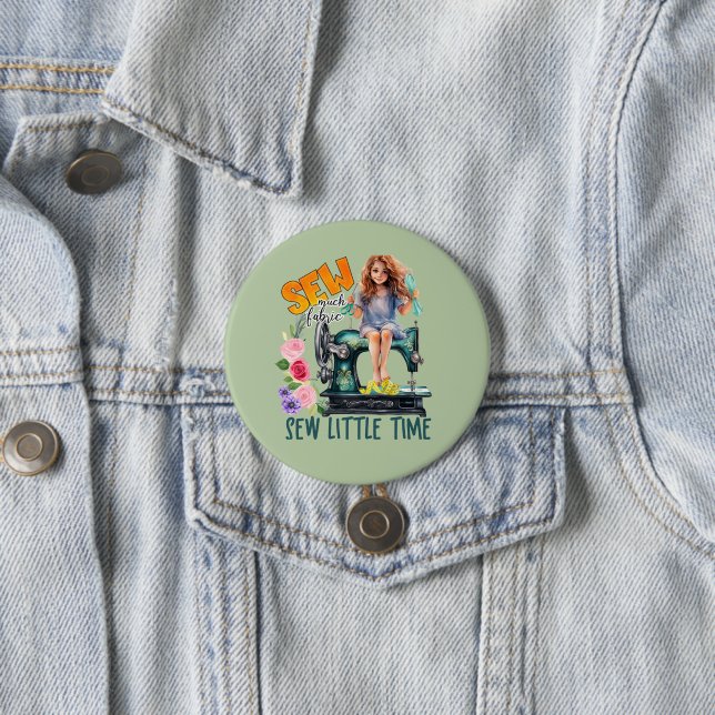 cute sewing word art 7.5 cm round badge (In Situ)