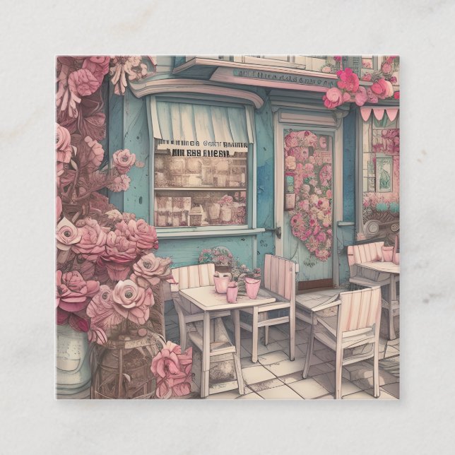 Cute Shabby Chic Coffee Shop Square Business Card (Front)
