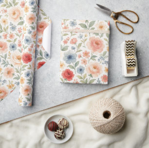 Cute Shabby Chic French Floral Art Pattern Wrapping Paper