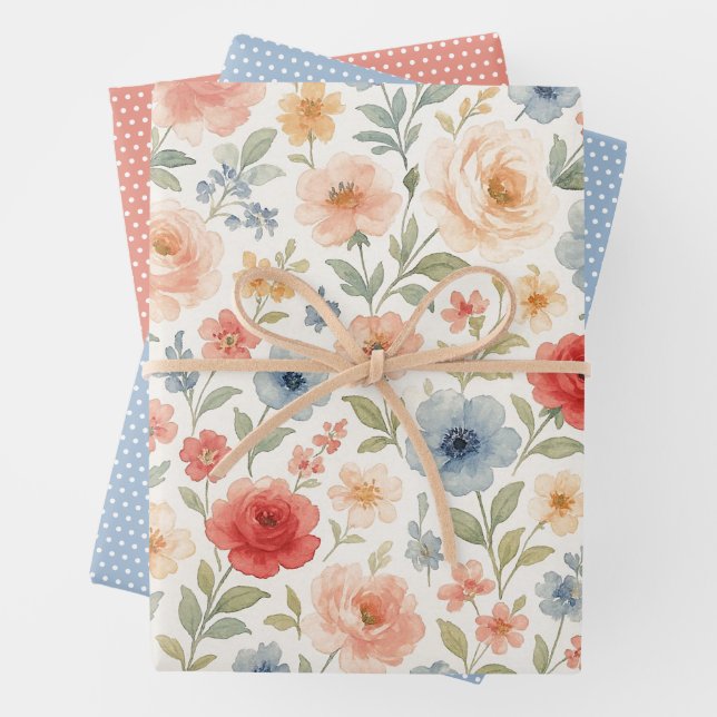 Cute Shabby Chic French Floral Art Pattern Wrapping Paper Sheet (In situ)
