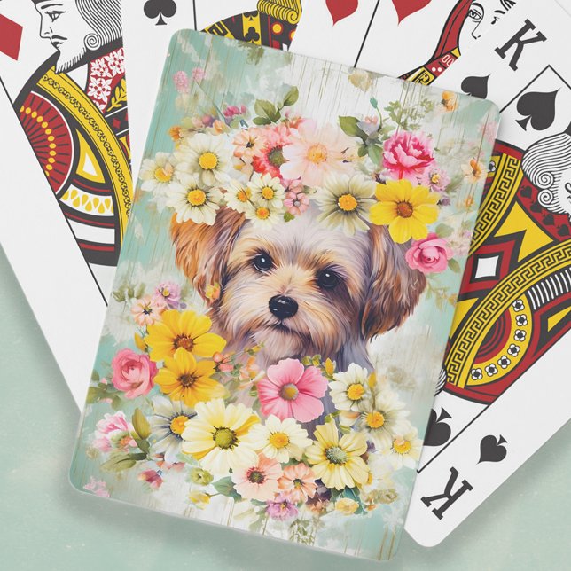 Cute Shabby Chic Maltese Dog Flowers Playing Cards (Maltese dog shabby chic floral playing cards)