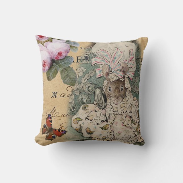 Cute shabby chic marie antoinette mouse childrens cushion (Front)
