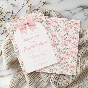 Cute shabby chic pink bow baby girl shower invitation