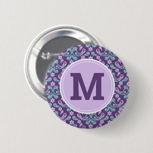 Cute Shabby Chic Purple and blue Paisley 6 Cm Round Badge