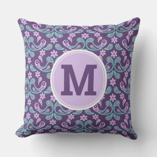 Cute Shabby Chic Purple and blue Paisley Monogram Cushion
